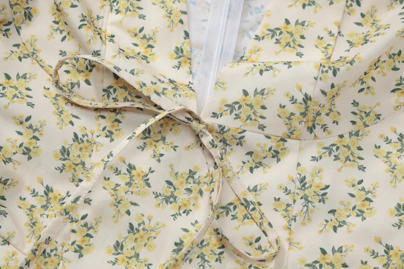 Deep V Neck Print Sexy Mini Dress For Women Fashion Lace-up Short Sleeve A-line Pleated Dress Elegant New Clothes