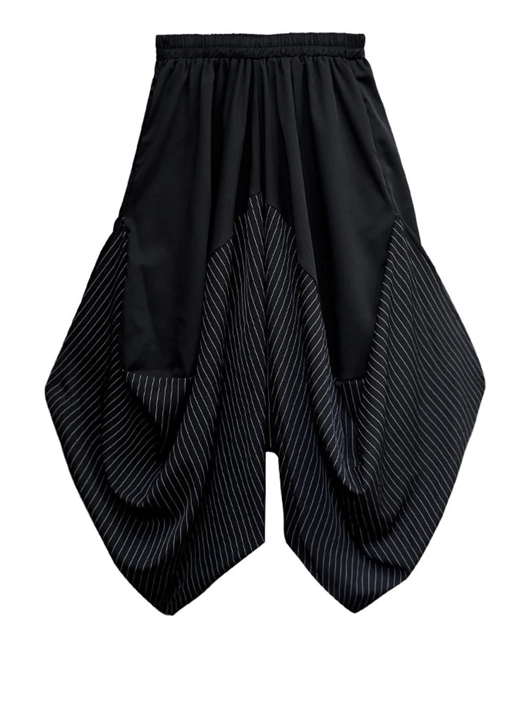 High Elastic Waist Black Striped Spliced Harem Trousers New Loose Fit Pants Women Fashion Tide Spring Summer 2025 1DE0542