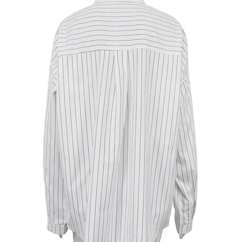 Load image into Gallery viewer, Striped Spliced Pockets Casual Loose Shirts For Women Lapel Long Sleeve Minimalist Blouses Female Fashion Clothes
