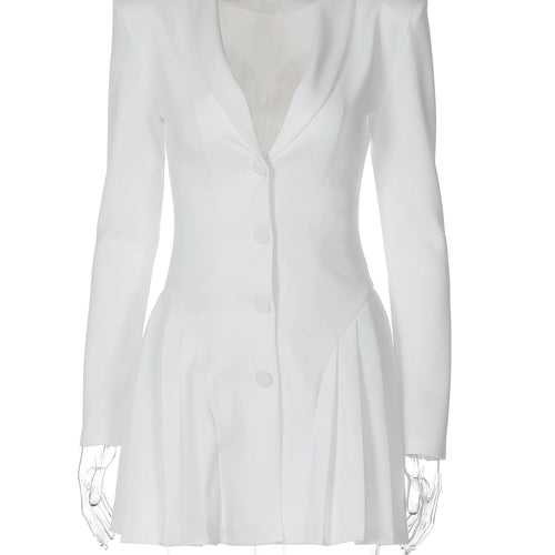 Load image into Gallery viewer, Fashion Solid Long Sleeve Shoulder Pads Buttons Ruched Sexy Mini Blazer Dress Women Fall Outfit Birthday Party Festival
