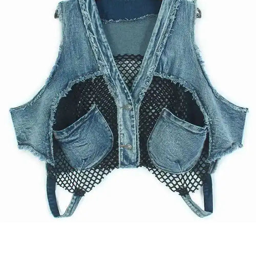 Load image into Gallery viewer, Big Size Denim Vest Wide Leg Pants Two Piece Suit New V-Neck Sleeveless Women Fashion Tide Spring Autumn 20251DH9963
