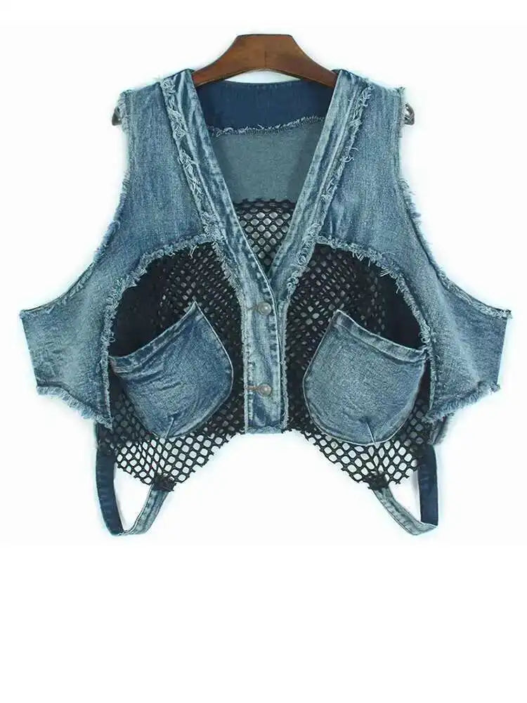 Big Size Denim Vest Wide Leg Pants Two Piece Suit New V-Neck Sleeveless Women Fashion Tide Spring Autumn 20251DH9963