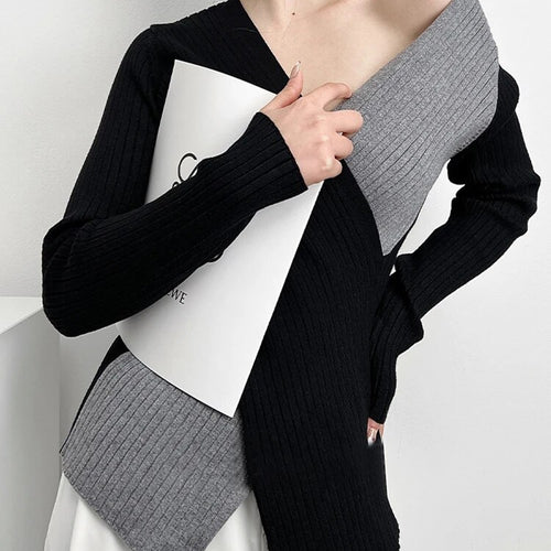 Load image into Gallery viewer, Slim Knitting Irregular Sweater For Women V Neck Long Sleeve Solid Minimalsit Pullover Female Clothing Fashion
