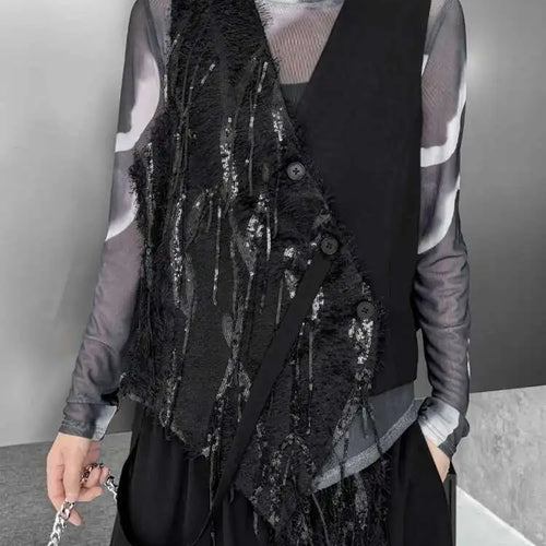 Load image into Gallery viewer, Big Size Irregular Vest Sequins Wide Leg Pants Two Piece Suit New V-Neck Sleeveless Women Fashion Tide Spring Autumn 2025
