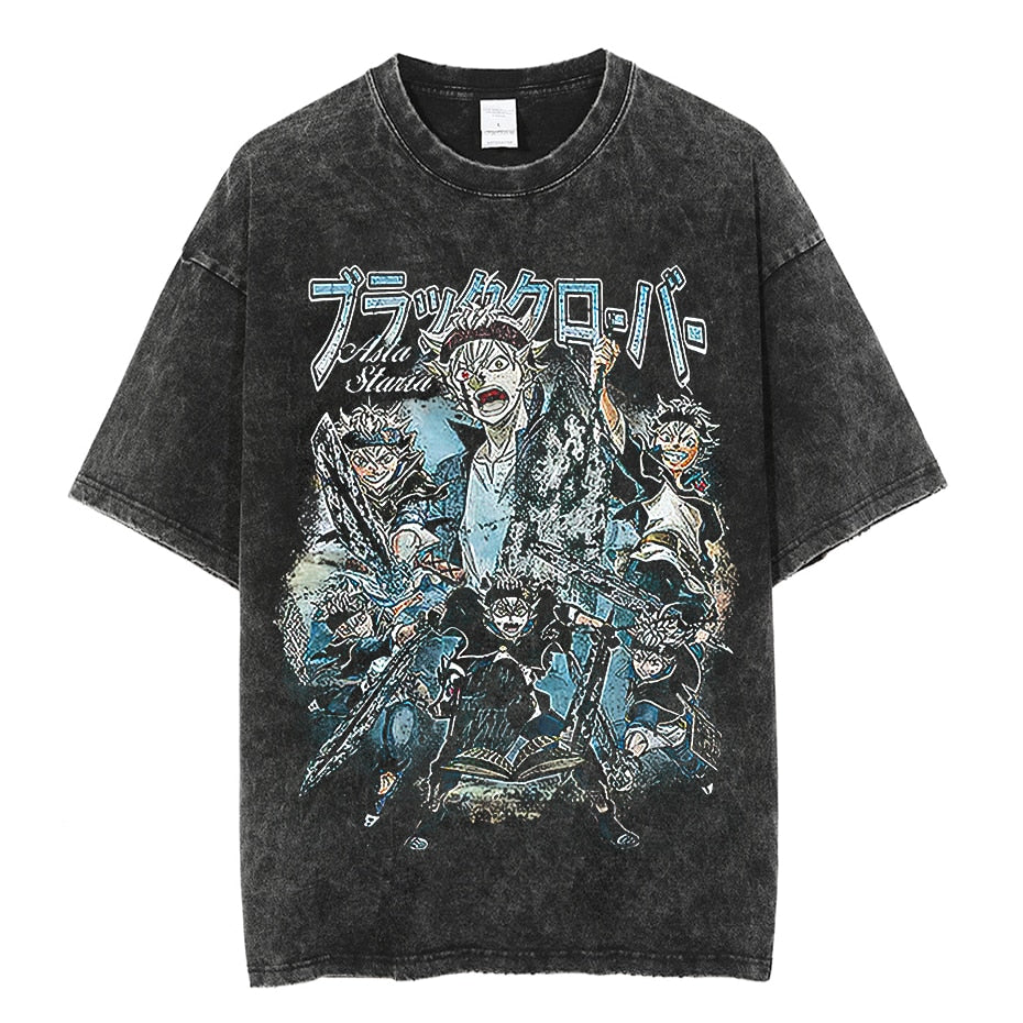 Vintage Washed Tshirts Anime T Shirt Harajuku Oversize Tee Cotton fashion Streetwear unisex top 1