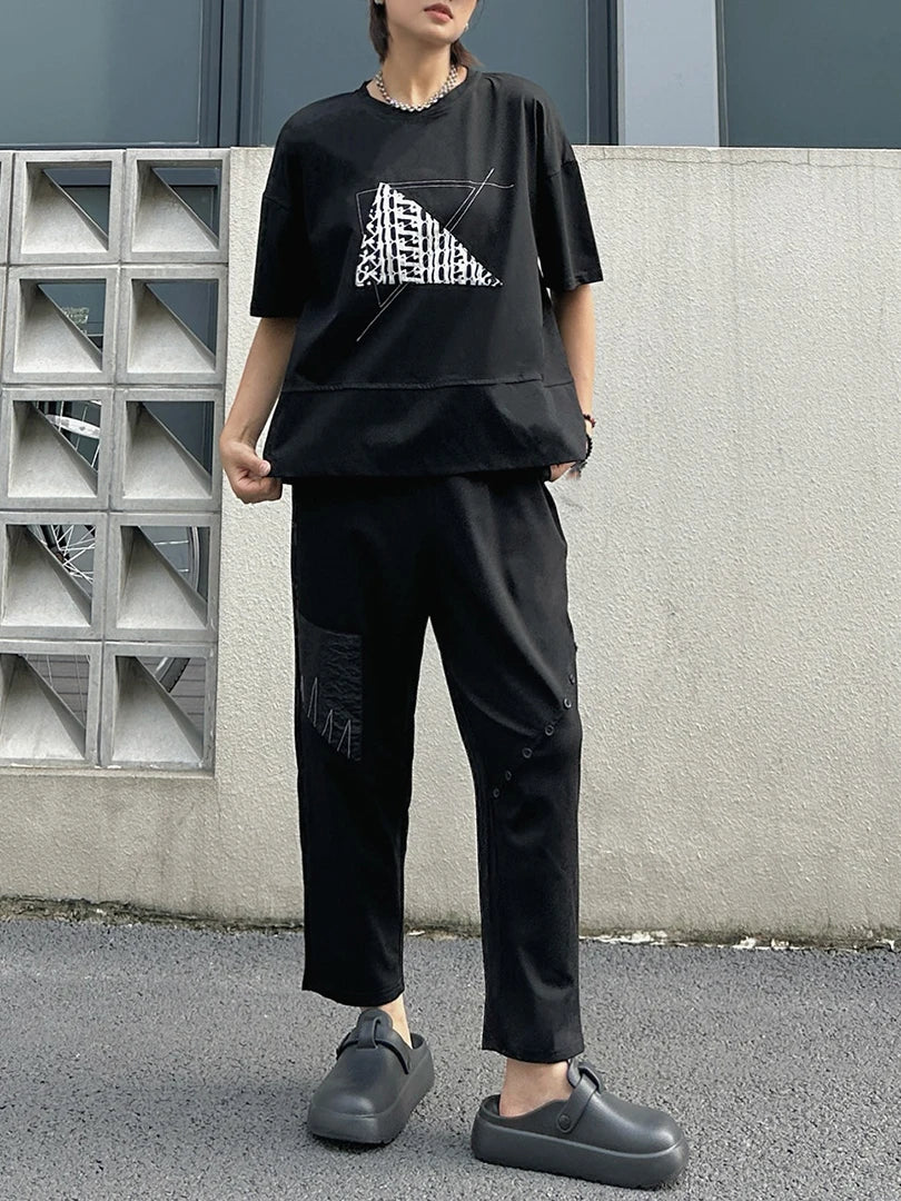 High Elastic Waist Patch Button Splice Harem Calf-Length Pants New Trousers Women Fashion Tide Spring Autumn 2025  1DJ1615