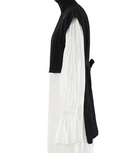 Women White Kniitting Irregular Big Size Shirt Dress New Turtleneck Long Sleeve Fashion Tide Spring Autumn 2025 CPDB269