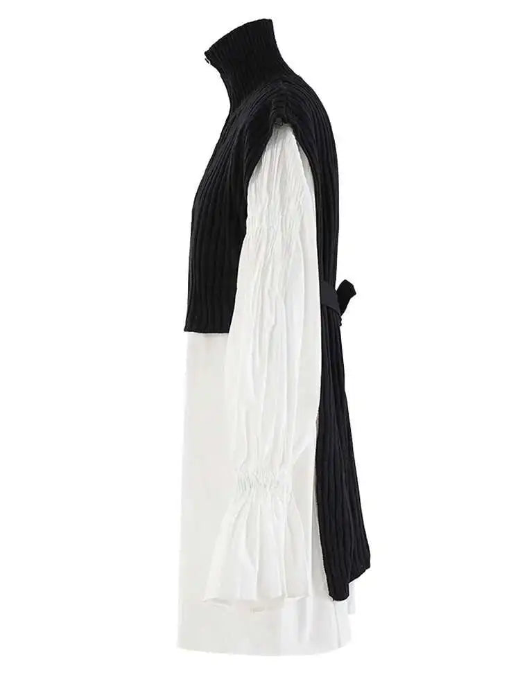 Women White Kniitting Irregular Big Size Shirt Dress New Turtleneck Long Sleeve Fashion Tide Spring Autumn 2025 CPDB269