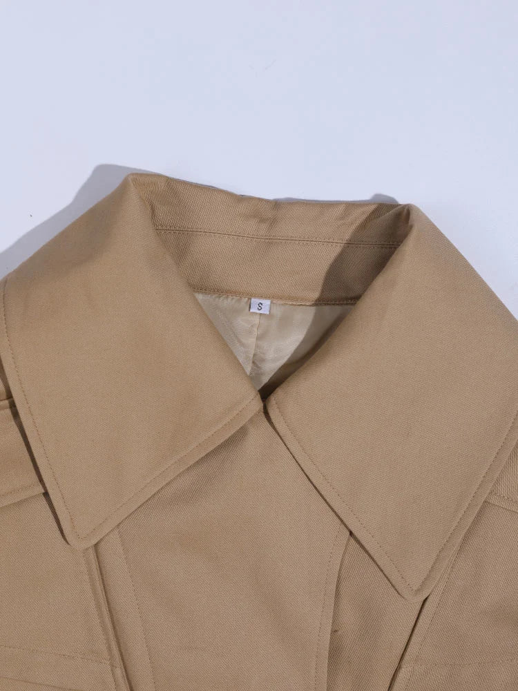 Women Cut-out Big Size Camel Long Trench New Lapel Long Sleeve Loose Fit Windbreaker Fashion Spring Autumn 2025 1DH058004