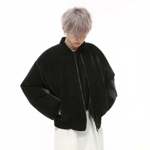 Load image into Gallery viewer, PU Leather Men&#39;s Padded Jackets Warm Round Collar Solid Color Loose Coats New Trendy Korean Short Cotton Tops Simple 9C9342
