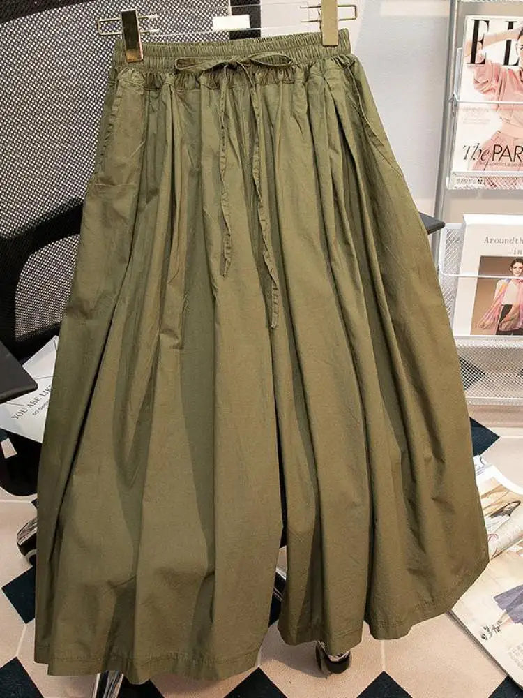 Black Leisure Comfortable Shorts For Women Summer New Green Elastic High Waist Lace Up Loose Blue Wide Leg Seven Point Pants New