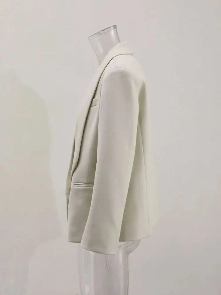 Women Beige Single Button Pleated Big Size Short Blazer New Lapel Long Sleeve Jacket Fashion Tide Spring Autumn 2025 Beige