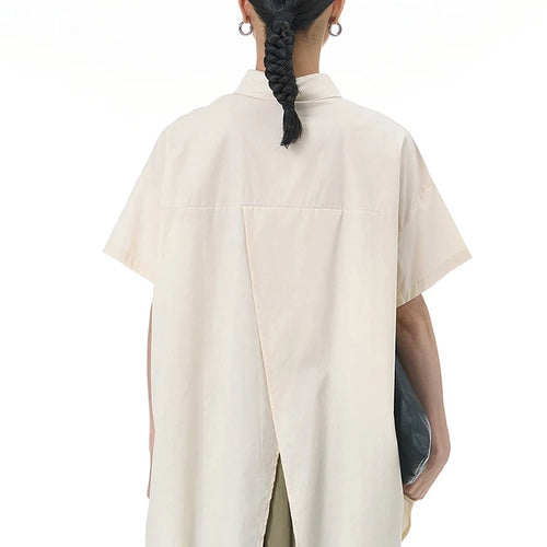 Load image into Gallery viewer, Women Apricot Irregular Hem Big Size Casual Blouse New Lapel Short Sleeve Shirt Fashion Tide Spring Summer 2025 1DJ1503
