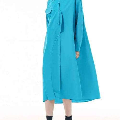 Load image into Gallery viewer, Women Purple Irregular Spliced Big Size Shirt Dress New Lapel Long Sleeve Loose Fit Fashion Spring Autumn 2025 1DH0654
