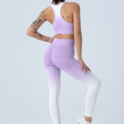Load image into Gallery viewer, Gradient Color Yoga Sets High Waist Gym Fitness Bras Scrunch Butt Leggings Female Wear Running Clothing Tracksuit Sportswear
