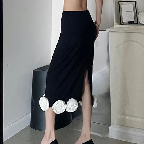 Load image into Gallery viewer, Spliced Appliques Elegant A Line Skirt For Women High Waist Patchwork Zipper Split Temperament Skirts Female New
