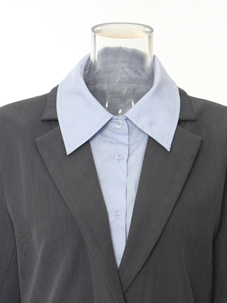 Women Brown Color-block Big Size Elegant Blazer New Lapel Long Sleeve Jacket Fashion Tide Spring Autumn 2025 1DH5932