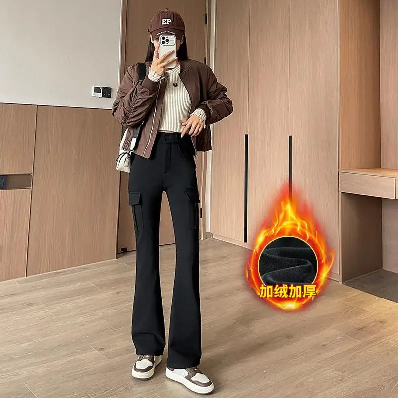 Winter New Women Black Velvet High Waist Pant Grey Office Ladies Korean Fashion Work Trousers Casual New 2024 Simplicity Popular