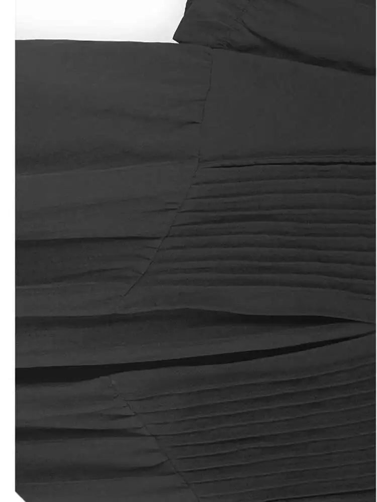 Women Black Pleated Brief Big Size Midi Dress New Round Neck Three-quarter Sleeve Fashion Spring Autumn 2025   1DJ0716