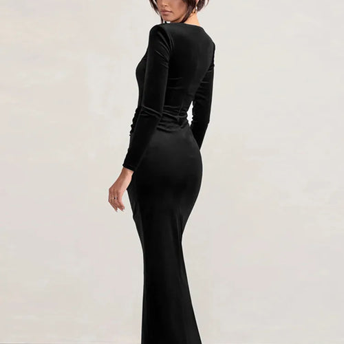 Load image into Gallery viewer, Velvet Long Sleeve Sexy Maxi Dress For Women Autumn Winter New Square Collar Thigh High Split Evening Club Party Dress
