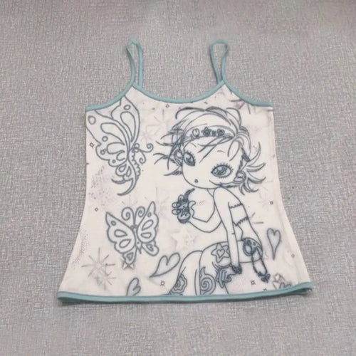 Load image into Gallery viewer, Y2k Aesthetics Cami Top Fairycore Anime Print Camisole 2000s Kawaii Crop Top Japanese Harajuku Tank Tops Grunge E-girls
