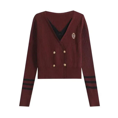 Load image into Gallery viewer, French Fashion 2024 New Patchwork Elegant Long Sleeved Sweater Autumn Winter Women's V Neck Double Breasted Cardigan Knitted Top
