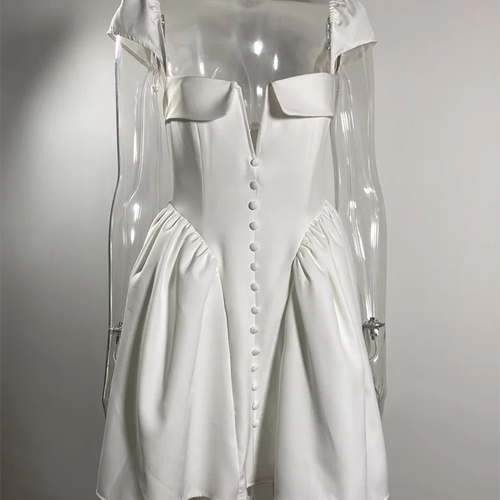 Load image into Gallery viewer, White Backless Sexy Mini Dress For Women Fashion Square Collar Short Sleeve High Waist A-line Club Party Sexy Dress
