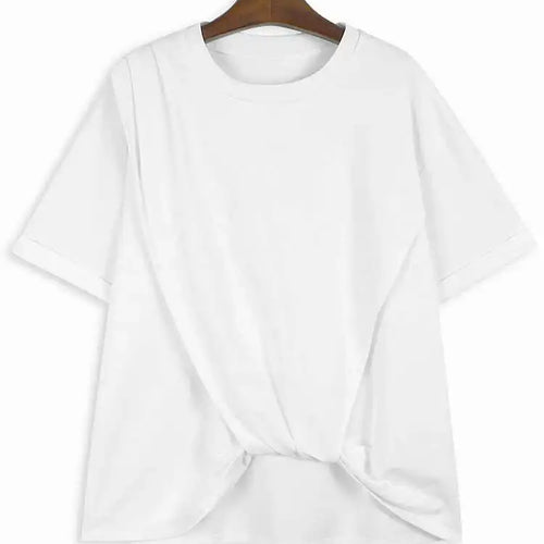 Load image into Gallery viewer, Women Black Irregular Pleated Big Size Casual T-shirt New Round Neck Shhort  Sleeve Fashion Spring Summer 2025 1DH5712
