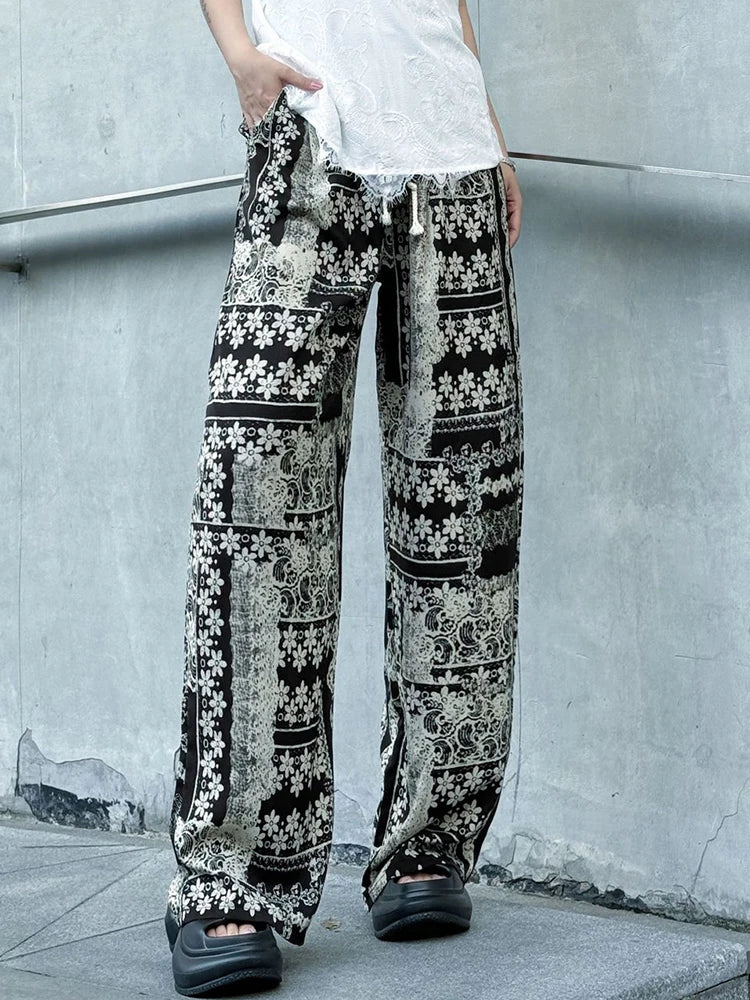 High Elastic Waist Black Zebra Stripes Long Wide Leg Pants New Trousers Women Fashion Tide Spring Autumn 2025 1DJ1535