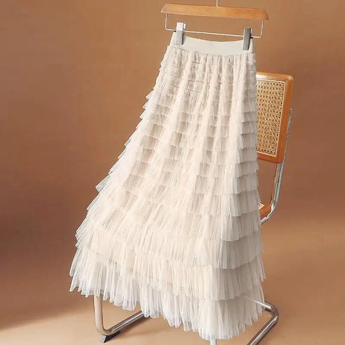 Load image into Gallery viewer, Women Vintage Fashion 2025 New Solid Mesh High Waist Vacation Long Skirt Spring Summer Elegant Party Cake Skirt Streetwear trend
