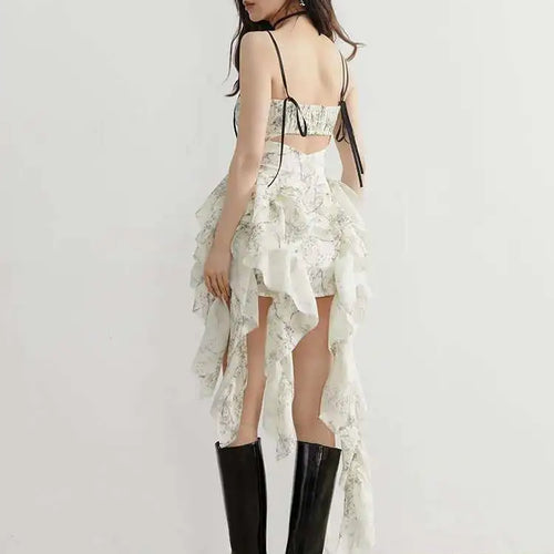 Load image into Gallery viewer, Women Printed Hollow Out Ruffles Mini Irregular Strapless Dress New Sleeveless Fashion Tide Spring Summer 2025 1DH6272
