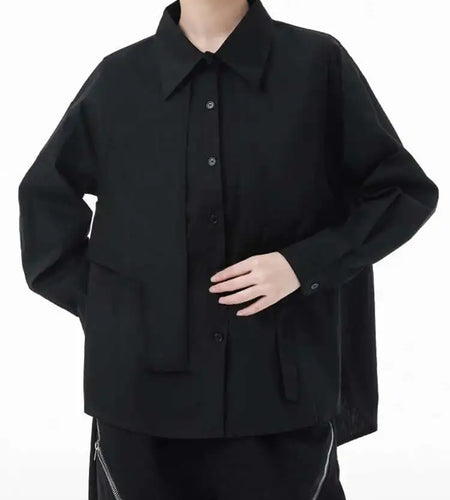 Women White Big Size ribbon Casual Blouse New Lapel Long Sleeve Loose Fit Shirt Fashion Tide Spring Autumn 2025 1DH3500