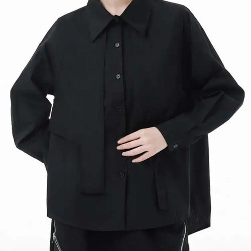 Load image into Gallery viewer, Women White Big Size ribbon Casual Blouse New Lapel Long Sleeve Loose Fit Shirt Fashion Tide Spring Autumn 2025 1DH3500
