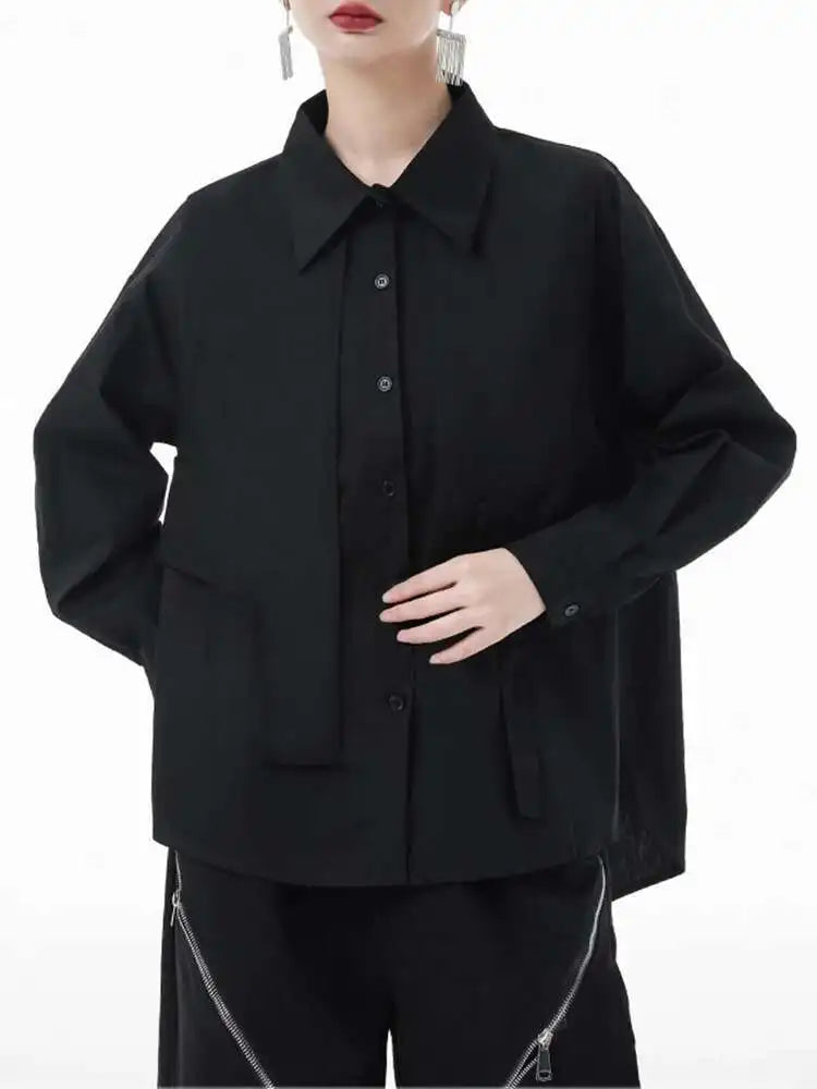 Women White Big Size ribbon Casual Blouse New Lapel Long Sleeve Loose Fit Shirt Fashion Tide Spring Autumn 2025 1DH3500