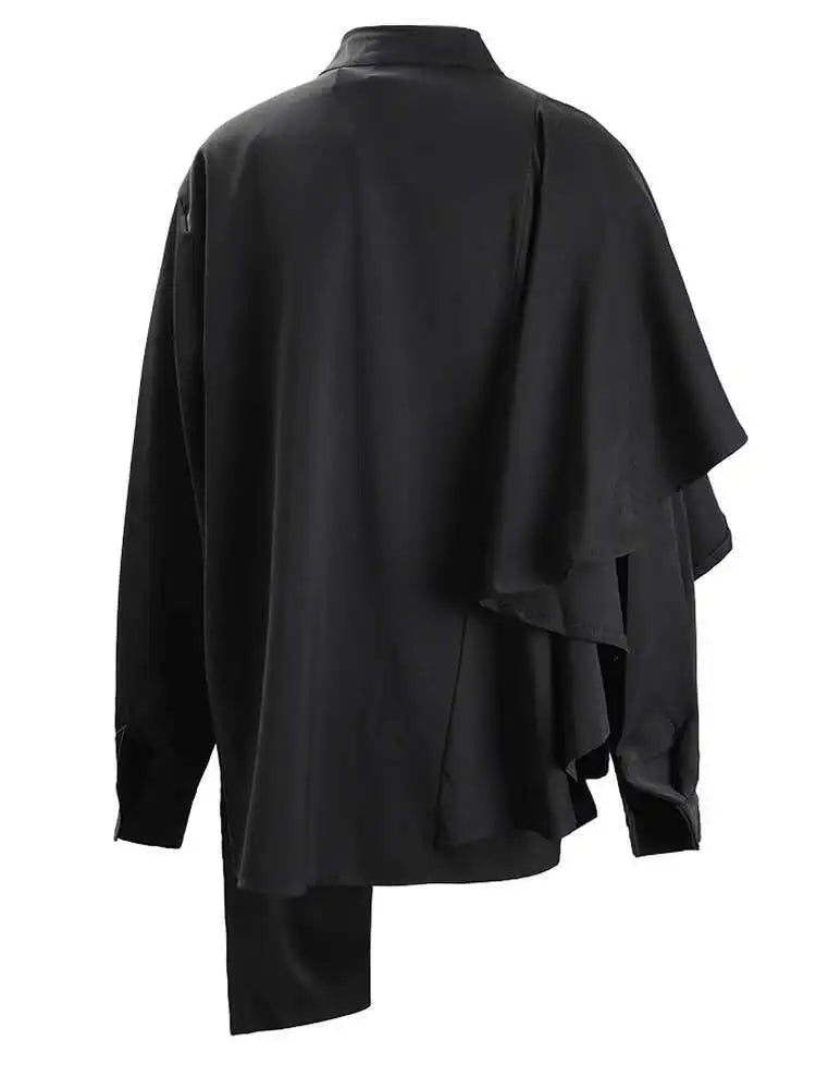 Women Irregular Design Ways Wear Big Size Blouse New Stand Collar Long Sleeve Shirt Fashion Spring Autumn 2025 CPG1239