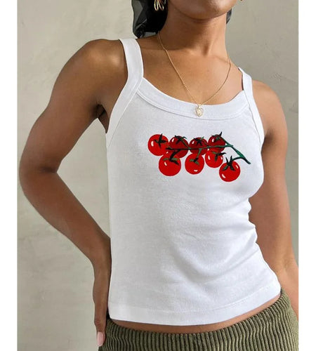 y2k Tank Top Graphic Baby Tee Summer Women Print Round Neck Sleeveless T Shirt 2000s Aesthetic Clothing Streetwear