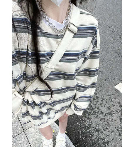 Preppy Style Fashion Hoodies for Women Clothes for Teens Casual Striped Casual Oversized Tops Streetwear Korean Y2k Sweatshirts