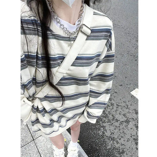 Load image into Gallery viewer, Preppy Style Fashion Hoodies for Women Clothes for Teens Casual Striped Casual Oversized Tops Streetwear Korean Y2k Sweatshirts
