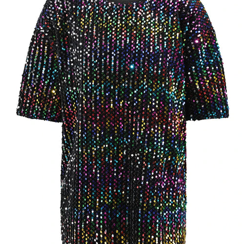 Load image into Gallery viewer, Women Gray Sequins Shining Big Size Casual T-shirt New Round Neck Short Sleeve Fashion Tide Spring Summer 2025 CPG1449
