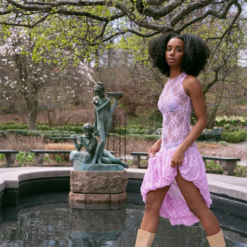 Load image into Gallery viewer, Lace See Through Ruffle Sexy Midi Dress Women Gown Summer Fashion High Waist Slim Thigh High Split Elegant Long Dress
