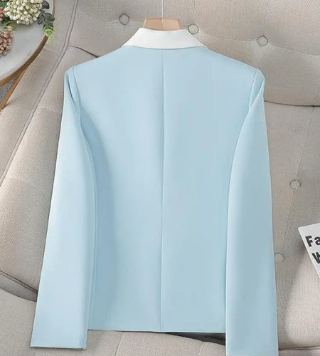 Spring Autumn Blue White Patchwork Office Festival Short Blazer Jackets 2025 Vintage Elegant Ladies Double Breasted Tops Popular