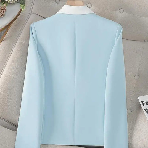 Load image into Gallery viewer, Spring Autumn Blue White Patchwork Office Festival Short Blazer Jackets 2025 Vintage Elegant Ladies Double Breasted Tops Popular
