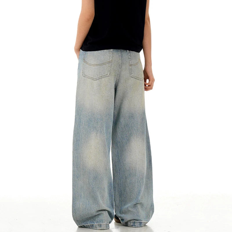 Men's Jeasn New  American Style Curved Knife Design Loose Solid Color Straight Leg Male Summer Casual Trousers 9W1734