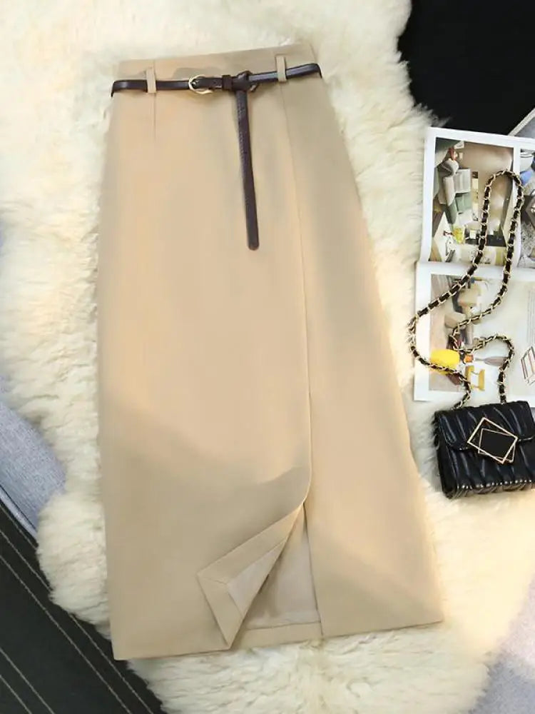 Black Blue Elegant Temperament High Waist Long Skirt Women Summer Khaki Club Party Slim Split Skirts Streetwear 2024 Fashion New