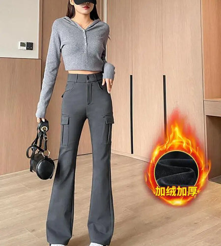 Winter New Women Black Velvet High Waist Pant Grey Office Ladies Korean Fashion Work Trousers Casual New 2024 Simplicity Popular