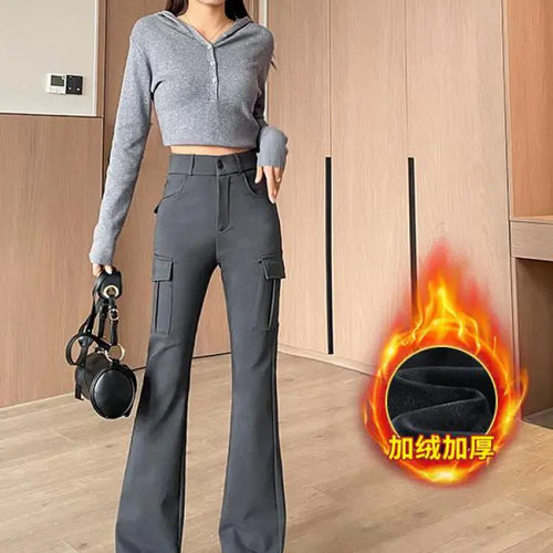 Load image into Gallery viewer, Winter New Women Black Velvet High Waist Pant Grey Office Ladies Korean Fashion Work Trousers Casual New 2024 Simplicity Popular
