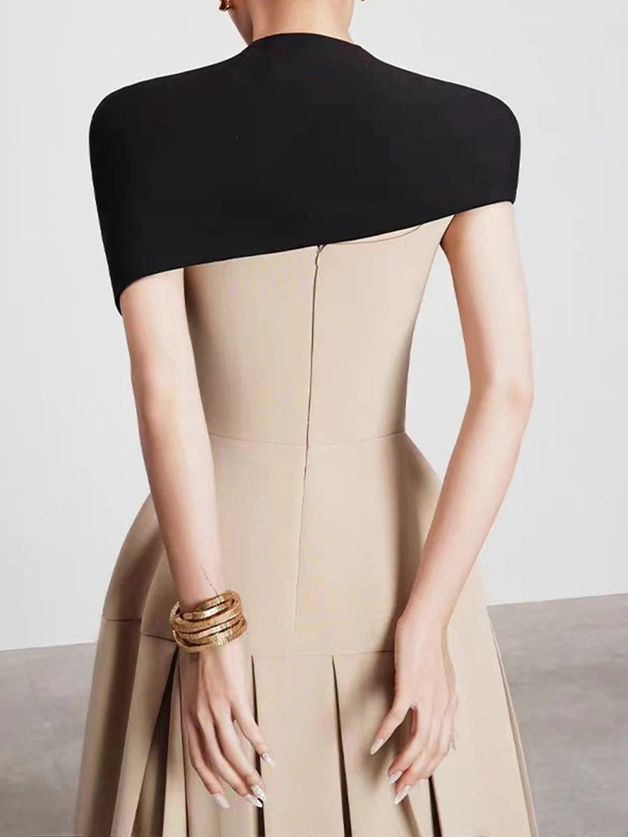 Hit Color Elegant Removable Dress For Women Square Collar Sleeveless High Waist Slimming Dress Female Fashion New