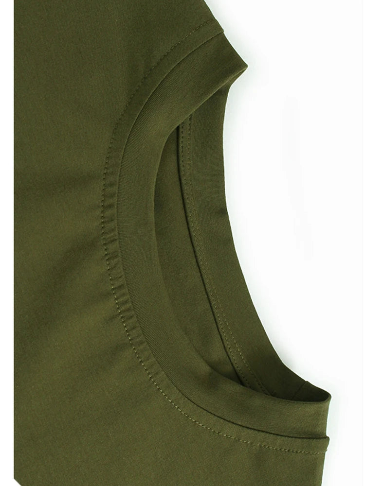 Women Green Drawstring Pocket Big Size Midi Dress New Round Neck Short Sleeve Fashion Tide Spring Summer 2025 1DJ1355