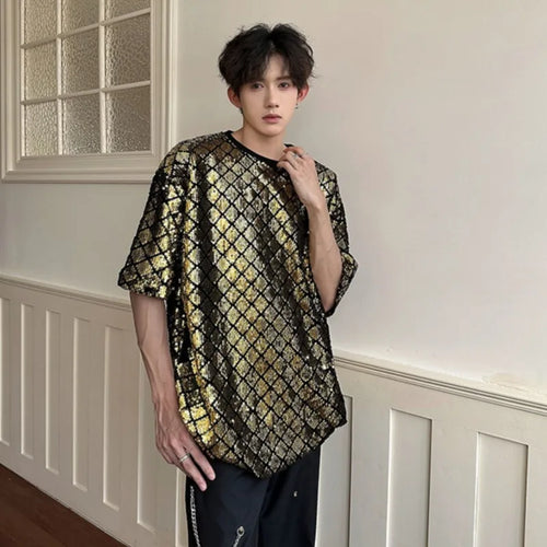 Load image into Gallery viewer, Stylish Men&#39;s T-shirts Loose Round Neck Short Sleeve Sequins Design Pullover Male Tops Summer Men Trend 2024 9C6102
