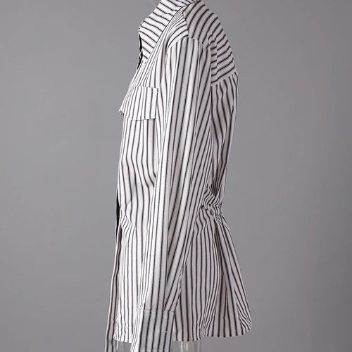 Load image into Gallery viewer, Women Striped Ribbons Irregular Elegant Blouse New Lapel Long Sleeve Shirt Fashion Tide Spring Autumn 2025 7AB8416
